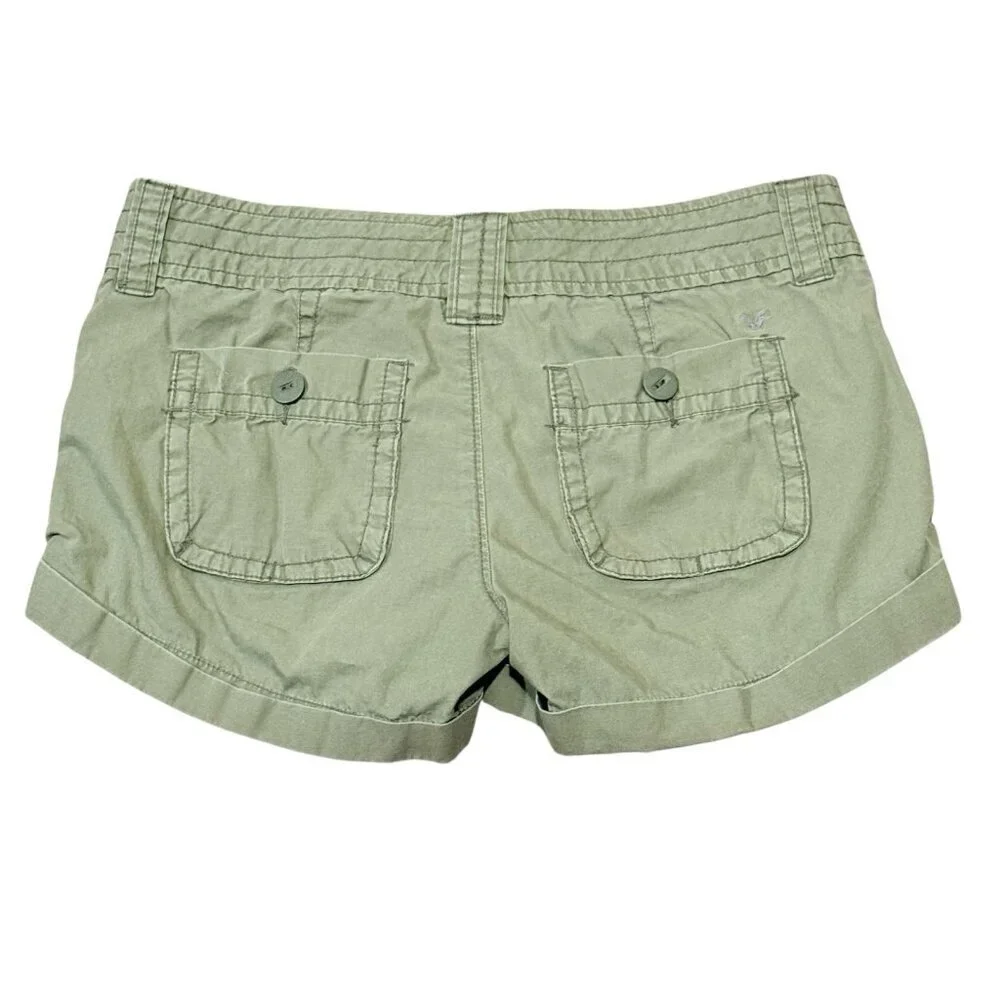 Vintage 90s Y2K American Eagle Sz 4 Olive Cuffed Hem Micro Mini Low Rise Shorts